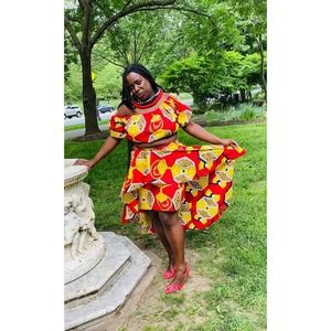 2 Piece Ankara Wax Fabric Crop Skirt Set Date Night  with and Elastic Waist band